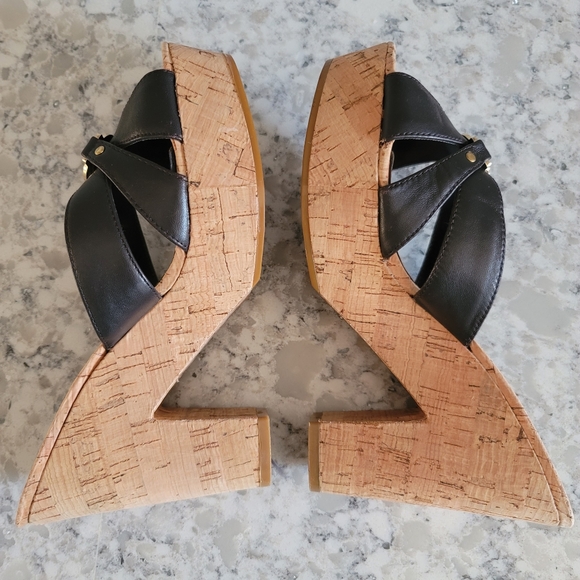 Women's Ralph Lauren Heidi Cork Platform Brown Leather Sandals Size 7B - Picture 5 of 8